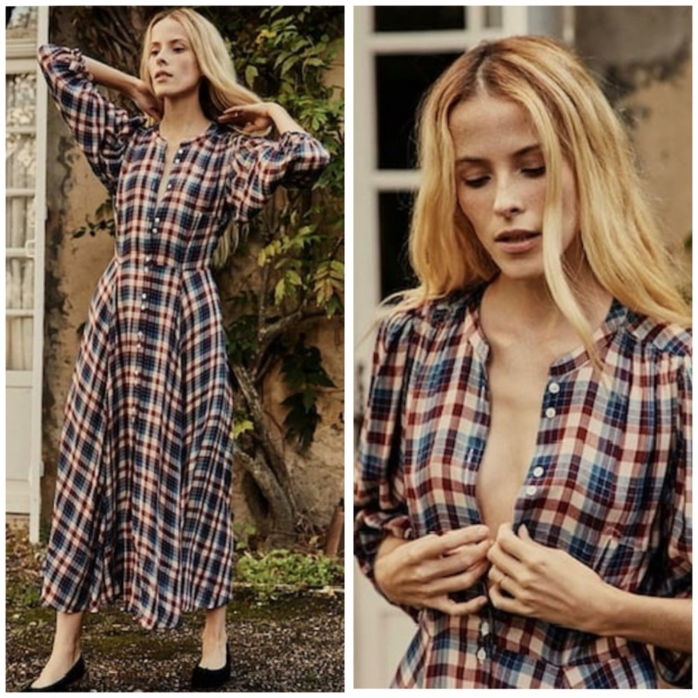 Doen Edessa Dress Belleville Plaid Maxi Dress Size Large